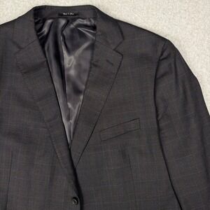 Paul Betenly Blazer 52R Windowpane Plaid Charcoal Wool Lanificio Filarte
